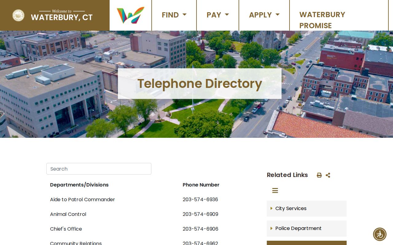 Official Waterbury Police directory with current Crime Stoppers routing