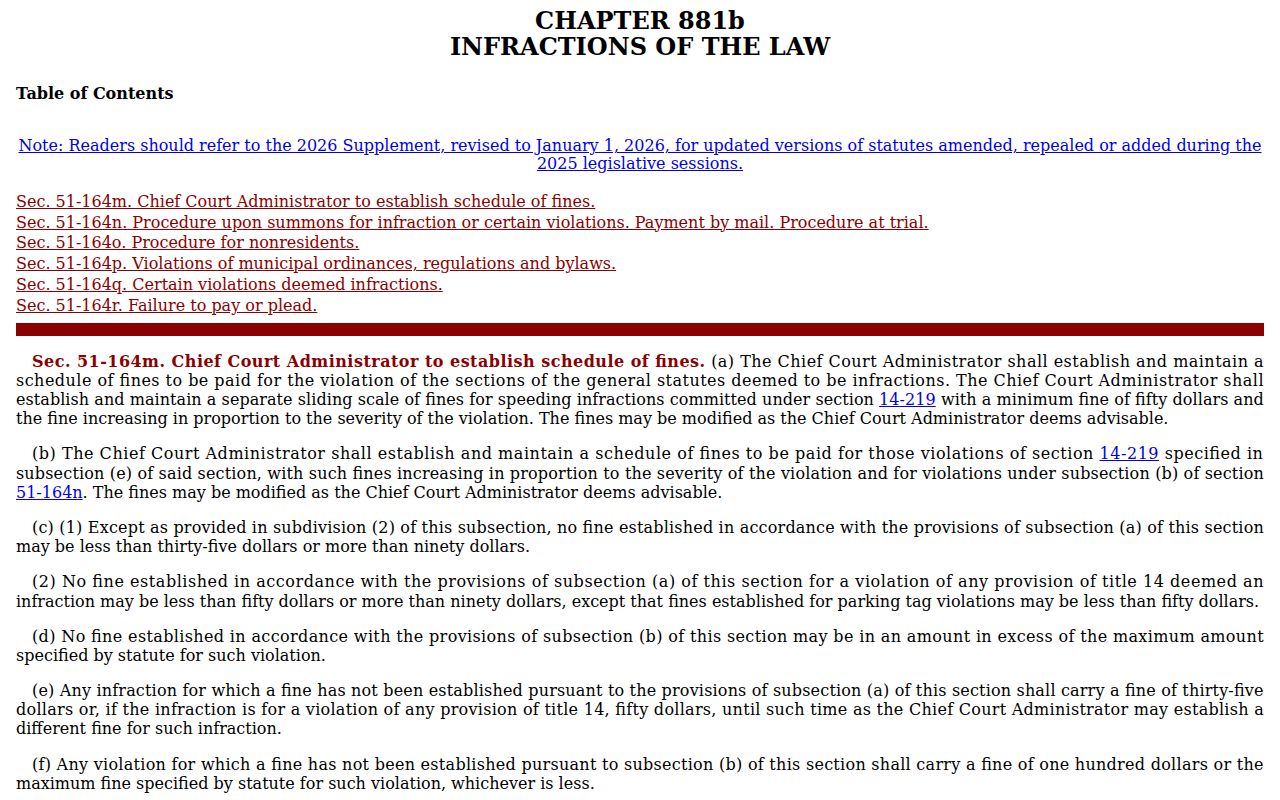 Waterbury traffic warrant Connecticut infraction statute